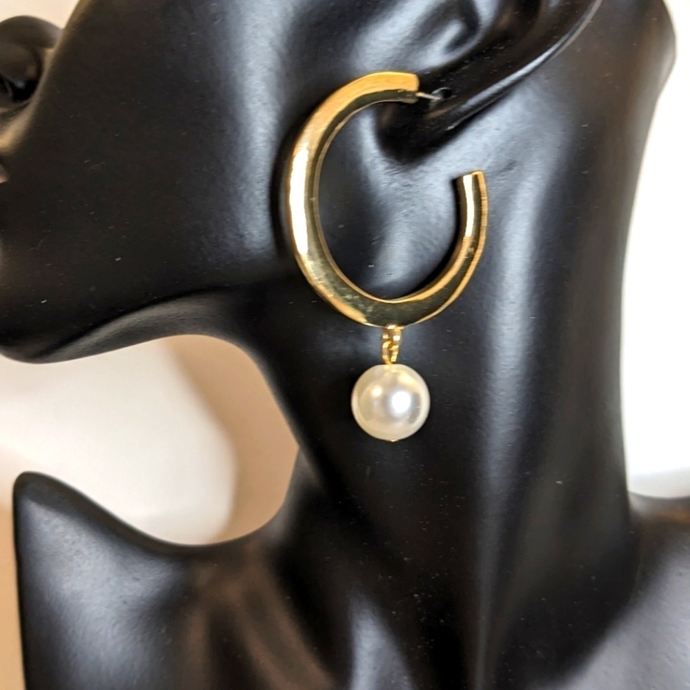Erica Lyons Gold‎ Hoop and  Faux Pearl Earrings